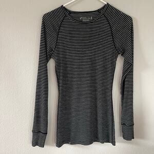 Ibex Woolies 1 Gray Black Striped Merino Wool Base Layer (S)